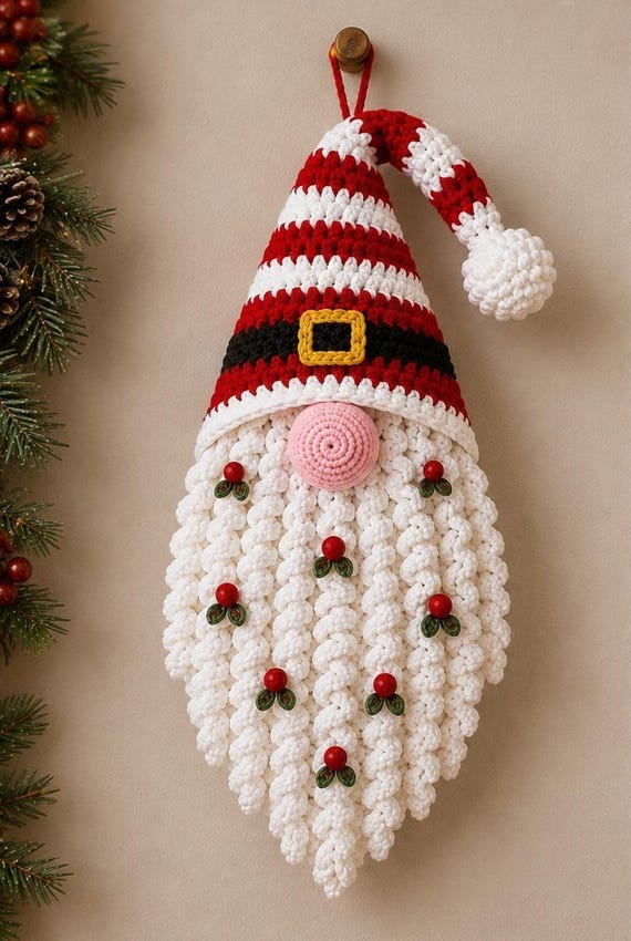 Christmas Gnome Crochet Pattern PDF,Gnome Door Decor,Door & Wall Hanging Gnome Beard Ornament,Christmas Door Hanger Amigurumi,Holiday Decor