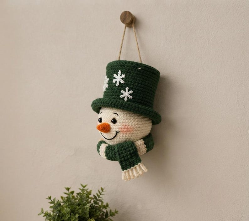 Crochet Snowman Wall Hanging Pattern, Christmas Door Decor, Amigurumi Snowman PDF, Winter Holiday Crochet Pattern, Handmade Decor
Christmas Ornament Crochet Pattern PDF, Snowman Wall Hanging, Amigurumi Holiday Decor, Instant Download 
Crochet Snowman Wreath Pattern, Christmas Wall Hanging Decor (PDF Download)