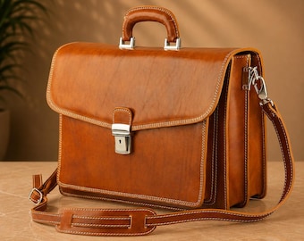 Leather Briefcase  Business Laptop Bag - Italian Handmade Executive Professional Office Satchel