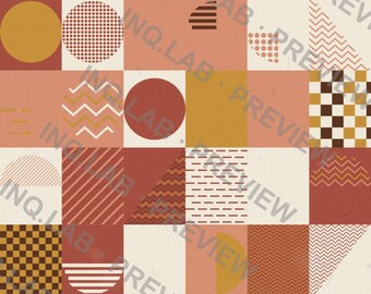 アースカラーの幾何学模様のウォールアート、ニュートラルなボヘミアン風プリント、テラコッタ抽象画 | アースワーク | 即時デジタルダウンロード