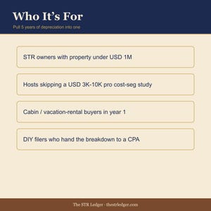 Cost Segregation DIY Workbook – STR Bonus Depreciation Calculator (Excel) 画像 3