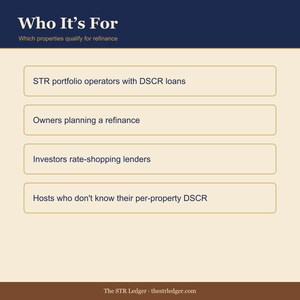 DSCR Tracker for Airbnb STR Investors — Debt Service Coverage Ratio Calculator — Refinance Eligibility — Excel image 3