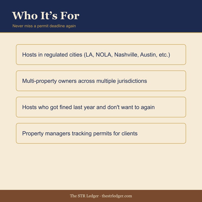 STR License Renewal Calendar — Airbnb Permit Tracker — Vacation Rental Compliance Spreadsheet — Excel image 3
