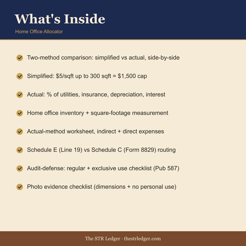 STR Airbnb Home Office Deduction Allocator – Excel Tax Template image 2