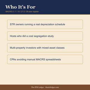 STR Host Depreciation Tracker – MACRS Asset Register (Excel) image 3