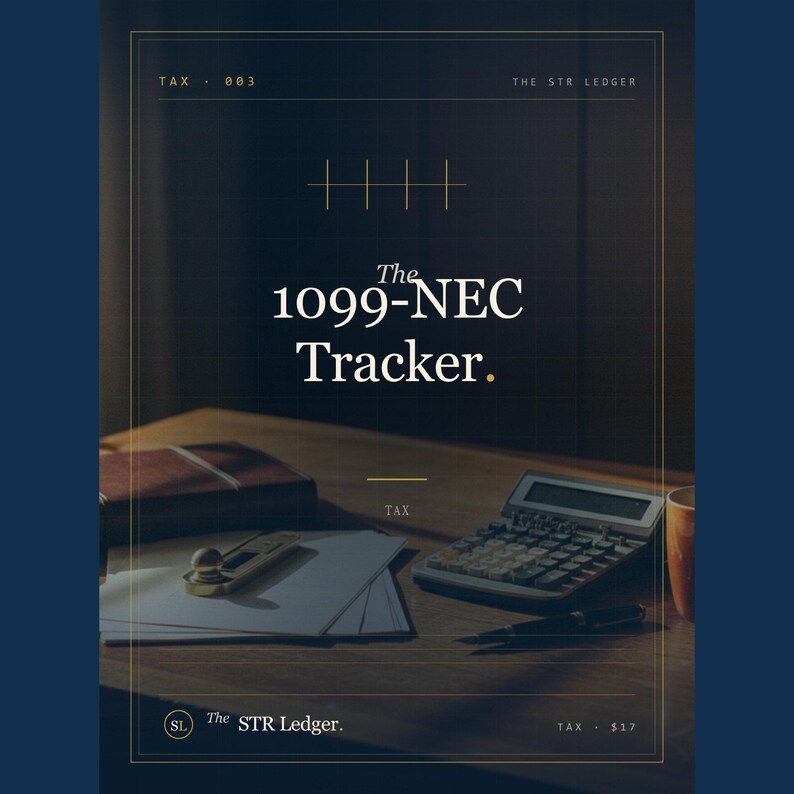 1099-NEC Contractor Tracker — Airbnb STR Host Tax Template — 600 Threshold Auto-Flag — Excel Spreadsheet image 1