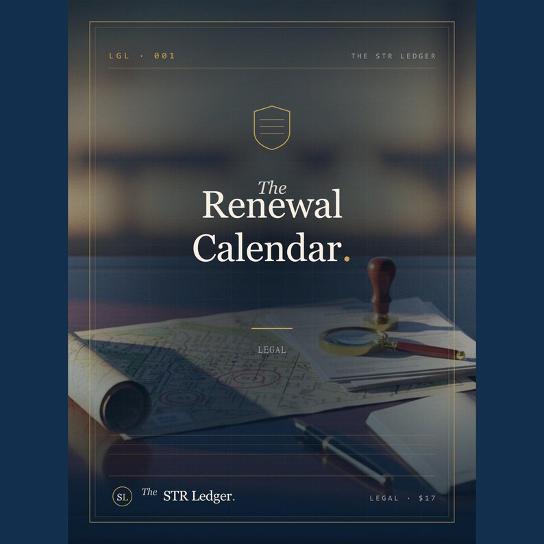 STR License Renewal Calendar — Airbnb Permit Tracker — Vacation Rental Compliance Spreadsheet — Excel image 1