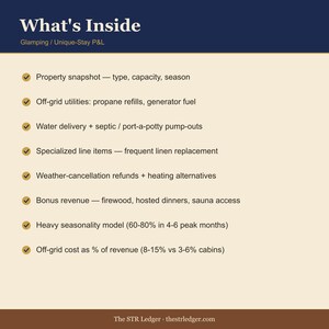 Glamping P&L Spreadsheet — Yurt + Tiny Home + A-Frame + Treehouse Profitability Tracker — Off-Grid Excel image 2