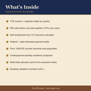 Quarterly Estimated Tax Calculator for Airbnb Hosts — STR Self-Employed Tax Spreadsheet — Excel + Google Sheets image 2