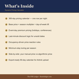 Airbnb Dynamic Pricing Calculator Spreadsheet — STR 365-Day Rate Builder — Season + Day + Event Lift — Excel image 2