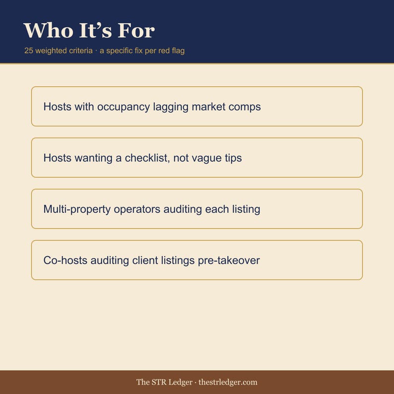 STR Listing SEO Audit Spreadsheet – Airbnb Search Ranking Checklist (Excel/Sheets) image 3