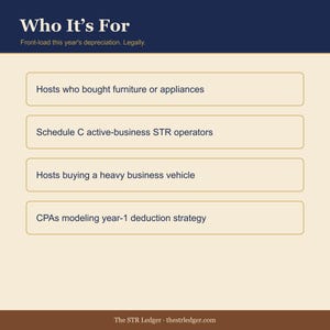 Section 179 Planner for Airbnb Hosts — STR Tax Template — Front-Load Depreciation Calculator — Excel image 3