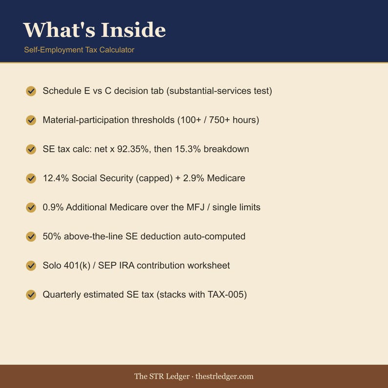 Self-Employment Tax Calculator for Airbnb Hosts – Schedule C STR Tax Excel image 2