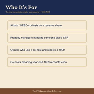 Co-Host Commission Calculator Spreadsheet — Airbnb Property Manager Split + 1099 NEC Tool — Excel image 3