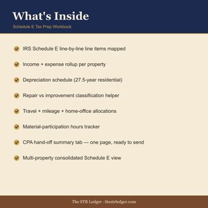 Schedule E Workbook for Airbnb Hosts – CPA Tax Prep Template Excel imagem 2