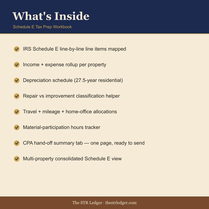 Schedule E Workbook for Airbnb Hosts – CPA Tax Prep Template Excel imagem 2