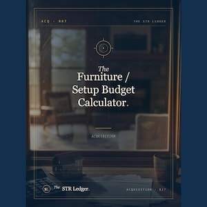 Hoja de cálculo para presupuesto de muebles de Airbnb — Calculadora de costos de configuración para alquileres vacacionales — Lista de compras habitación por habitación — Excel imagen 1