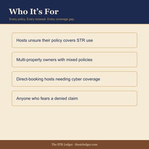 Insurance Policy Tracker for Airbnb Hosts — STR Coverage Gap Analyzer + Renewal Calendar — Excel + Sheets image 3