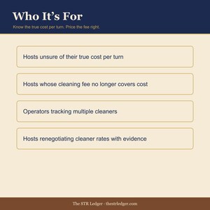 Airbnb Cleaning Cost Tracker — STR Turnover Log + Cleaner Performance — Per Night Calculator — Excel image 3