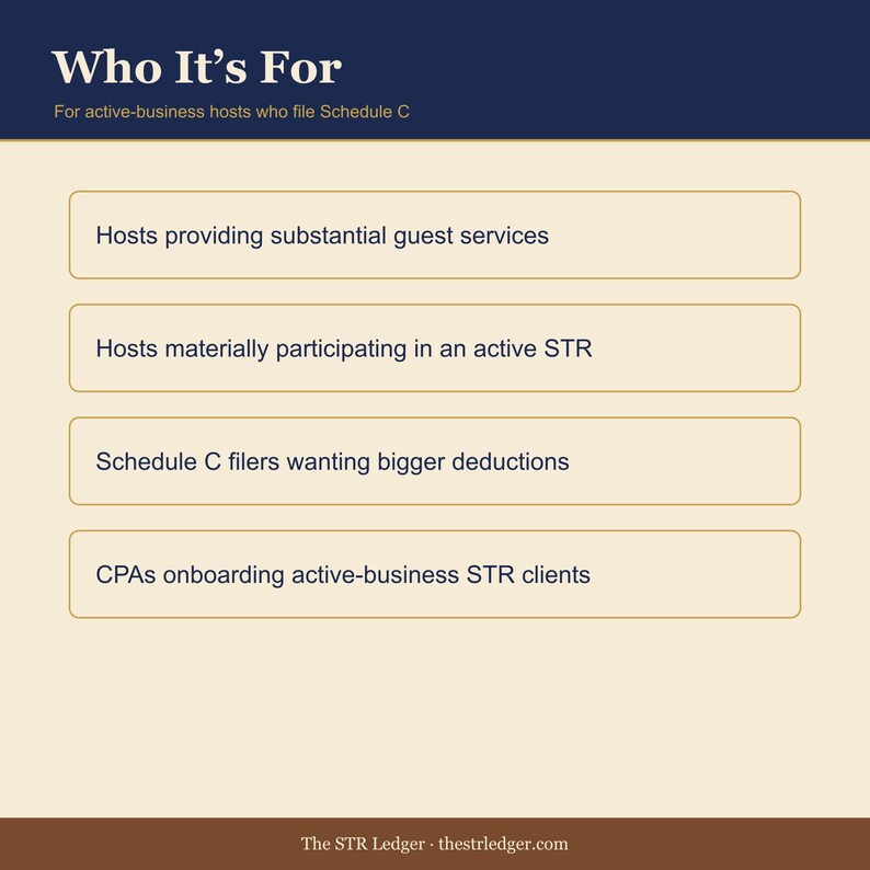 Schedule C Tax Prep Workbook – Active STR Hosts, Self-Employment Tax, QBI (Excel) imagen 3