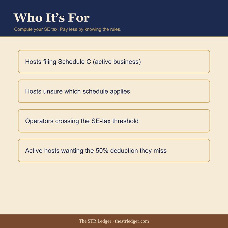 Self-Employment Tax Calculator for Airbnb Hosts – Schedule C STR Tax Excel image 3