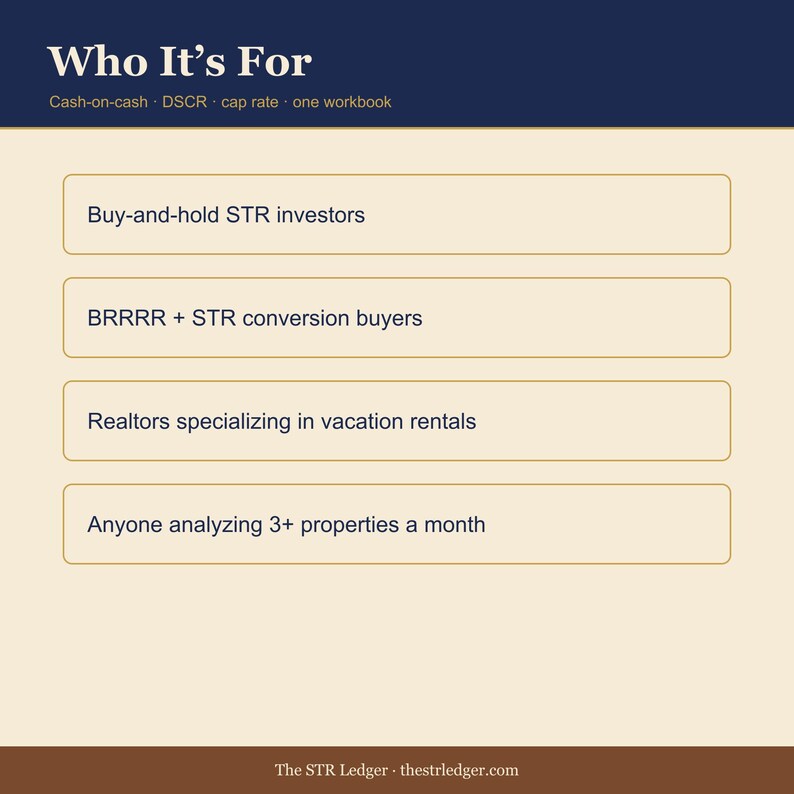 Vacation Rental Deal Analyzer — Excel Underwriting Calculator (Cash on Cash, DSCR) image 3