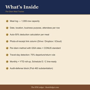 Per Diem Meal Deduction Tracker – STR Business Log Excel Template image 2