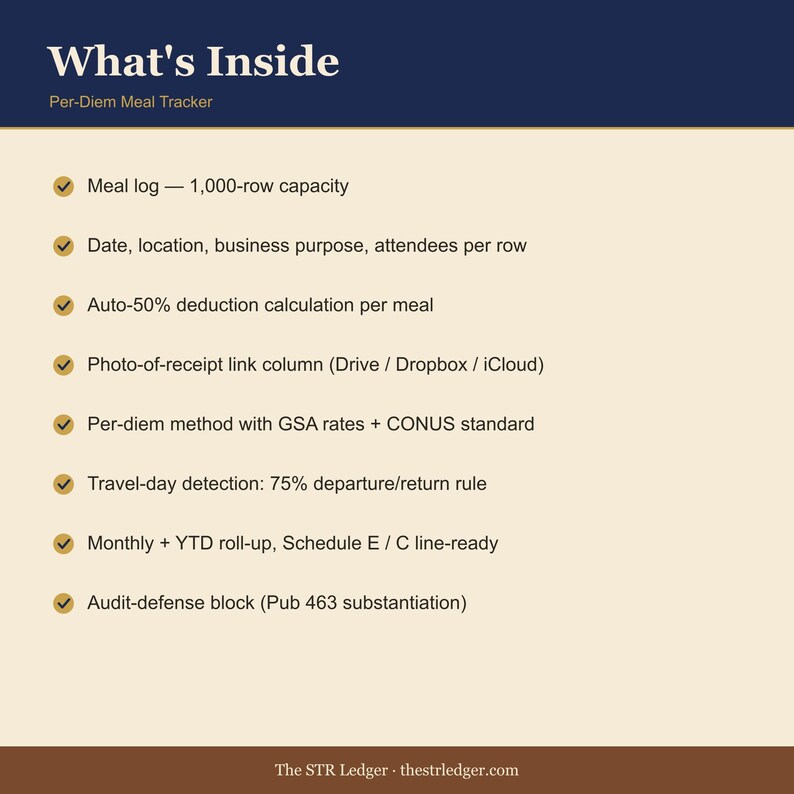 Per Diem Meal Deduction Tracker – STR Business Log Excel Template image 2