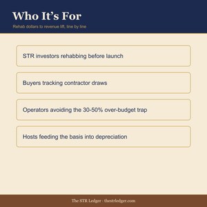 Rehab Budget + ROI Spreadsheet for Airbnb Hosts — STR Renovation Tracker — Contractor Payment Log — Excel image 3