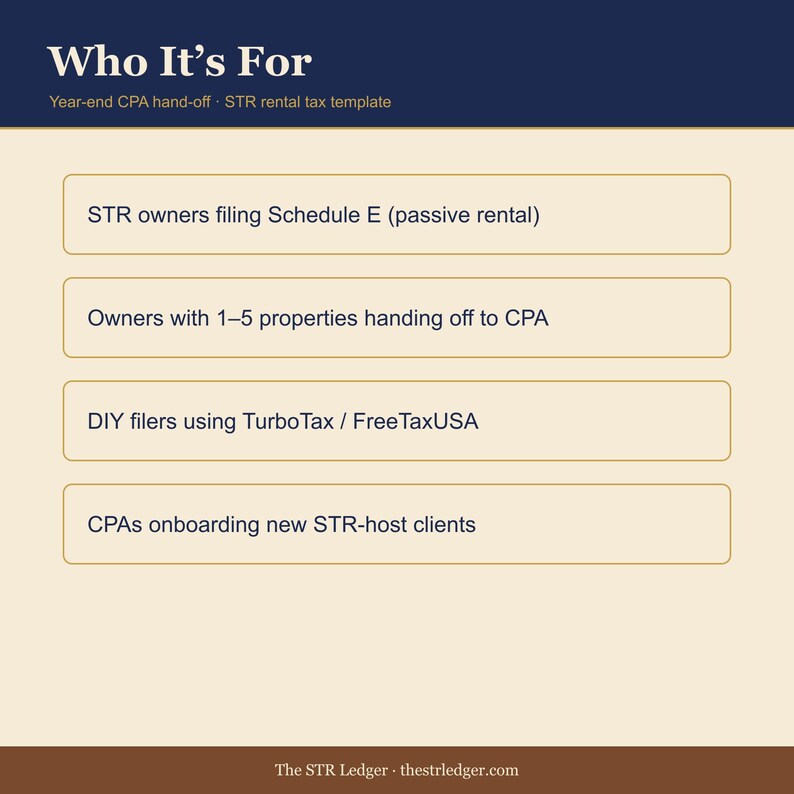 Schedule E Workbook for Airbnb Hosts – CPA Tax Prep Template Excel imagem 3