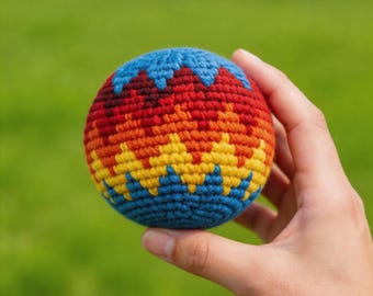 Saco de fútbol de ganchillo hecho a mano, pelota de malabares de punto colorida, saco de fútbol de punto para jugar en el césped y eventos al aire libre, saco de fútbol
