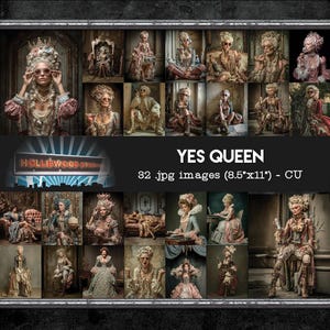 May include: A set of 32 digital images showcasing portraits of figures in Rococo-style clothing. The images measure 21.59 cm x 27.94 cm and include the text "YES QUEEN" and "HOLLIEWOOD STUDIO".