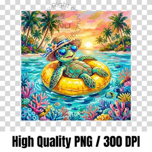 Tartaruga marina tropicale galleggiante per piscina PNG, clipart a tema spiaggia estiva (download immediato)
