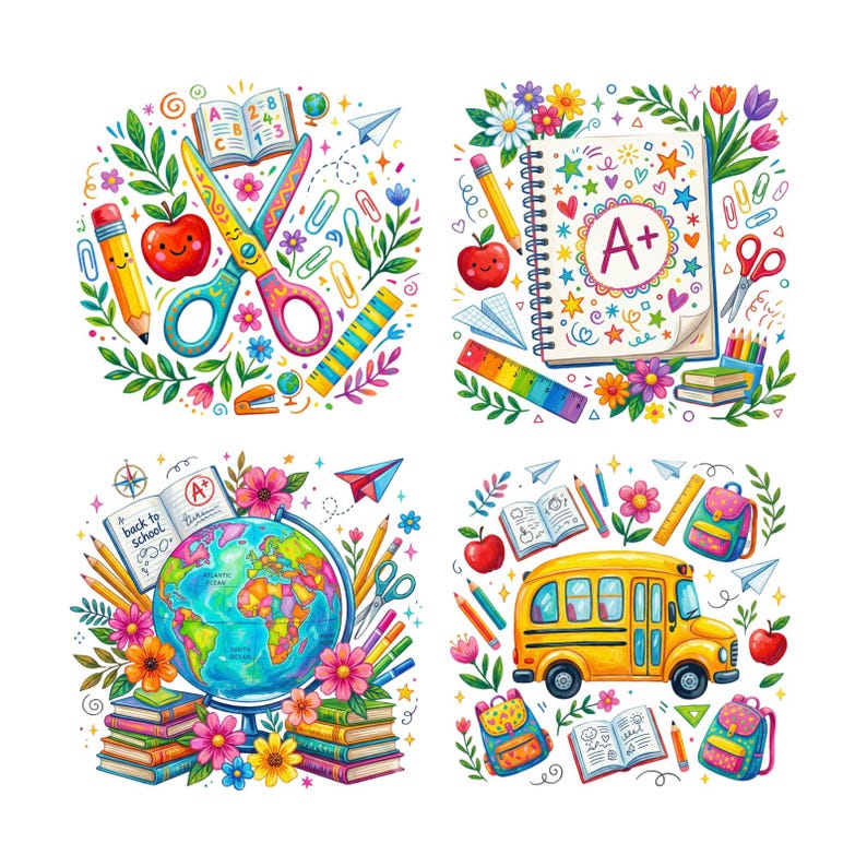 Back to School PNG Bundle, School Supplies Clipart PNG, Teacher Clipart ...