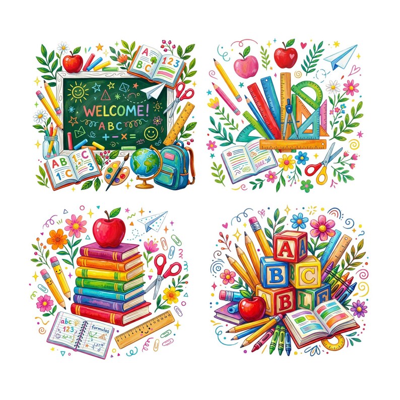 Back to School PNG Bundle, School Supplies Clipart PNG, Teacher Clipart ...