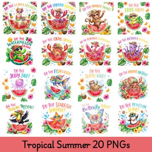 Tropical Summer PNG Bundle, Do The Dance Animal Clipart, Watermelon Summer PNG, Funny Animal Sublimation, Beach Vibes DTF Digital Download