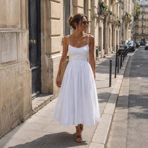 white midi ruffle dress Miss Circle Women Eden Square Neck Ruffle Trim High Waist Midi Dress