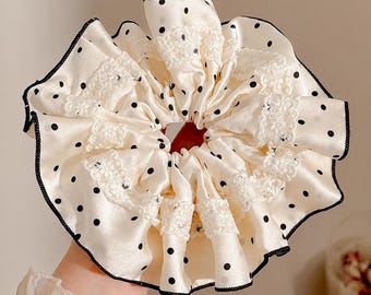 Satin Scrunchie | Oversized White Lace Hair Tie