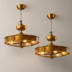 Industrial Brass Ceiling Fan Chandelier | Remote Control, 23-Inch Diameter, Rustic Fixture