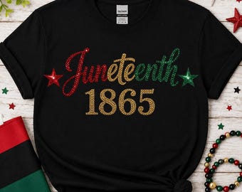 Juneteenth 1865 Faux Rhinestone PNG, Bling Sublimation Design, Pan African Crystal DTF, Black History Freedom Day Shirt, Jeweled Sparkle PNG