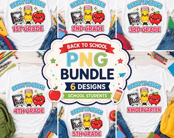 Back to School PNG Bundle for Boys, Ready to Crush School PNG Bundle, Kawaii Back to School Kindergarten 1st 2nd 3rd 4th 5th Grade