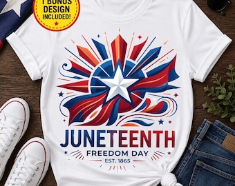 Dzień Wolności Juneteenth PNG, nowoczesna sublimacja w kształcie gwiazdy, projekt koszulki z 1865 r., 19 czerwca, czerwono-biało-niebieski PNG (pobranie cyfrowe)