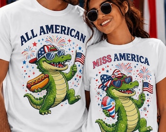 Patriotic Gator Kids PNG, All American Miss America Gator PNG, 4th of July Alligator Sibling Shirt, Sibling Toddler Independence Day Shirt