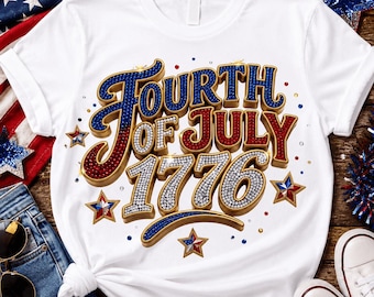 4 juillet strass PNG, sublimation patriotique Faux Bling, conception de chemise USA, fête de l'indépendance PNG, rouge blanc bleu scintillant