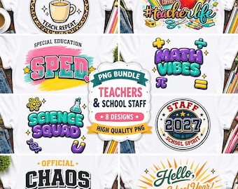 School Staff Teacher PNG Bundle, SPED Math Science Chaos Coordinator, Back to School Shirt Sublimation DTF, Hello New School Year Png