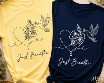 Il suffit de respirer PNG, dessin au trait colombe minimaliste, conception de chemise chrétienne, sublimation de la santé mentale, graphique floral coeur PNG, sweat-shirt Boho PNG