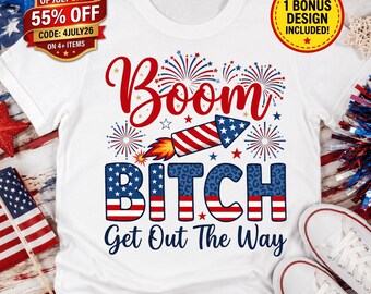 Boom Bitch Get Out The Way PNG, Fuegos artificiales divertidos del 4 de julio por sublimación, Bandera de leopardo patriótica DTF, Camiseta del Día de la Independencia PNG