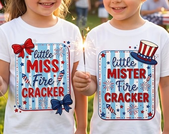 Little Miss pétard PNG, petit monsieur pétard PNG, 4 juillet enfants chemise PNG, sublimation frères et sœurs patriotique