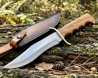 Handmade Custom Clip Point Bowie Knife, Premium Wood Handle Outdoor Camping  Knife, Leather Sheath, Anniversary Birthday Gift for Husband