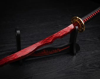 River of Blood Katana Replica - Handmade Elden Ring Sword | Red Wavy Steel Blade Cosplay Prop